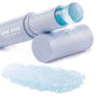 Dew Over Serum Stick glides open to reveal a cooling translucent blue balm, with an icy-blue swatch beside the light lavender tube, showcasing the hydrating ColourPop Serum Stick for dewy skin on a white background.