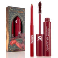 Dragon’s Keep Crème Gel Liner twisting up with a shimmery gold tip, shown uncapped beside a Shrek-themed castle box with dragon art and a matching red mascara; ColourPop Crème Gel Liner in red packaging with white logos.
