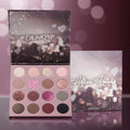ColourPop Shadow Palette After Hours opens to show 16 rosy neutrals, pinks, mauves, and smoky shades in matte and shimmer finishes, with a bokeh heart-print lid and matching After Hours box beside it on a blush backdrop.