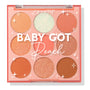 Baby Got Peach ColourPop Shadow Palette showcasing nine warm-toned pans - peach, coral, copper, champagne, terracotta, and a mint sparkle - in matte and shimmer finishes, arranged 3x3 in a peach compact with clear lid for soft glam eye looks.
