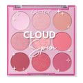 Cloud Spun ColourPop Shadow Palette showcasing nine pink eyeshadows - matte, satin, and glitter - ranging from icy baby pink to deep mauve, arranged in a 3x3 grid inside a hot-pink compact with a clear star-accented lid.