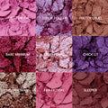 ColourPop Shadow Palette It's My Pleasure showcasing nine crushed pans in pinks and purples - Kittenfish, Do or Dough, Pretty Cruel, Bare Minimum, Earth Shine, Chick Lit, Mr Sandman, Fan Fiction, and Sleeper - matte, metallic, and glitter finishes in a 3x3 grid.