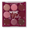 ColourPop Wine and Only Shadow Palette displays nine wine‑toned shades - mattes, shimmers, and glitters - in a 3x3 layout inside a burgundy compact with a clear lid and star accents, ideal for berry and plum smoky eye looks.