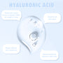 Soak It Up Hydrating Mask, a ColourPop Face Mask, showcases a clear hyaluronic acid gel droplet on a pale blue infographic, highlighting benefits: absorbs 1000x its weight in water, attracts and binds moisture, boosts softness, great for all skin types.
