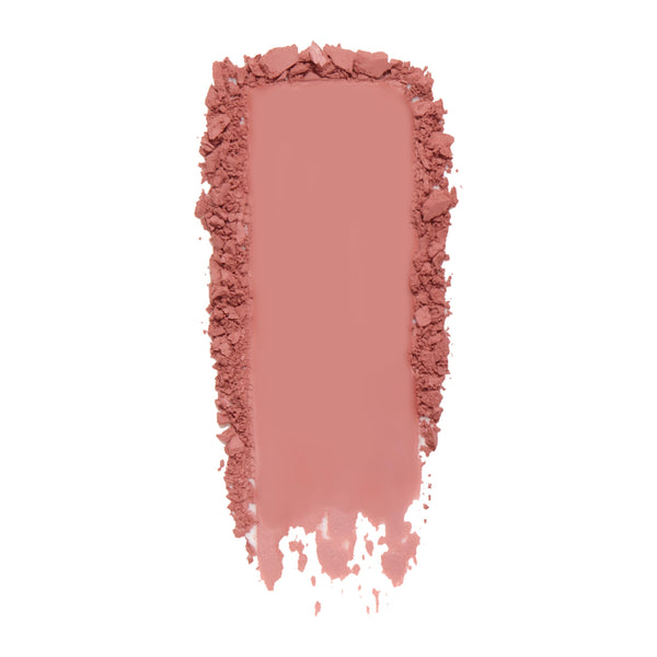 Flirt Alert pressed powder blush swatch - ColourPop Pressed Powder Blush - shown in a single vertical swipe of matte rosy mauve, smooth center with crumbled edges, highlighting blendable pigment on a clean white background.