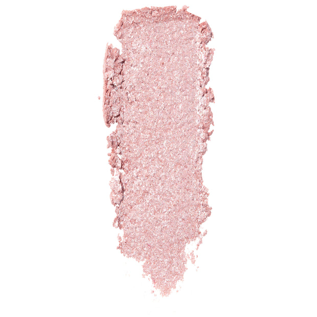 ColourPop Frog Super Shock Shadow swatch smeared in a vertical streak, pale pink with silver sparkle, highlighting its bouncy cream-to-powder texture on a clean white background.