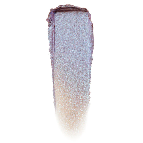 Hallucinogenius ColourPop Jelly Much Shadow swatch - a vertical smear of gel eyeshadow - shifts from lavender to icy blue with fine shimmer, showing high-metallic payoff and smooth texture on a white background.