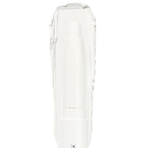 ColourPop Shadow Stix Hey Boo twist-up eyeshadow crayon in bright white, tip extended with a thick creamy swatch behind it on a clean white background.