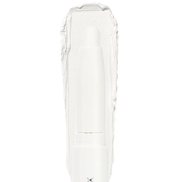 ColourPop Shadow Stix Hey Boo twist-up eyeshadow crayon in bright white, tip extended with a thick creamy swatch behind it on a clean white background.