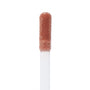Doe-foot applicator coated in Hit Snooze, a warm nude ColourPop Ultra Glossy Lip, glistening with high-shine pigment and subtle shimmer, shown in a macro close-up against a clean white background.