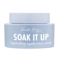 Periwinkle-blue jar showcases Fourth Ray Beauty Soak It Up Hydrating Hyaluronic Mask, a ColourPop Face Mask, with bold white lettering on a matte container centered against a clean white background.