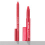 Va Va Voom ColourPop Lippie Stix + Pencil Set stands upright with caps off, revealing a vivid red lip pencil tip and creamy Lippie Stix bullet; glossy red packaging with white branding, caps nearby on a clean white background.