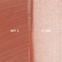 Best Besties ColourPop Ultra Lip Duo swatches show matte warm nude BFF 2 alongside sheer pink-champagne, gold-flecked gloss It Girl, painted in thick strokes on skin to showcase pigment, shimmer, and finish.