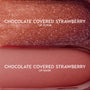 Chocolate Covered Strawberry lip scrub and lip mask swatches gleam in two horizontal bands, showcasing the Kiss of Darkness ColourPop Lip Care Kit with a sparkly rosy-brown sugar scrub and a smooth creamy pink mask in a studio close-up.