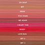 ColourPop Lippie Pencil swatches from The Lil Box of Lippie Pencils displayed in horizontal stripes - nudes to pinks and reds - labeled: Oh Snap, BFF, Brink, Five Stars, Me Again, I Heart This, Bossy, Love Bug, BFF 2, BFF 3.