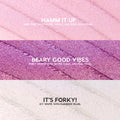 ColourPop Play All Day Jelly Much Shadow swatches: three shimmering stripes - Hamm It Up (baby pink with silver, violet, rose‑gold pearl), Beary Good Vibes (pinky violet with silver, gold, pink pearl), and It’s Forky! (icy white with rainbow pearl).
