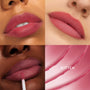 ColourPop Ultra Blotted Lip in Kitten delivers a lightweight soft-matte rosy pink, shown in a 2x2 grid with close-up wear across varied complexions, a doe-foot applying the shade, and glossy swatch arcs labeled Kitten.
