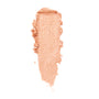 La Mesa ColourPop Super Shock Shadow swatch gliding in a single swipe, a shimmery warm champagne‑peach metallic eyeshadow with fine sparkle, shown as a thick smear on a clean white background.