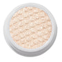ColourPop Ladybird Super Shock Shadow glistening in a close-up, champagne beige ultra-glitter formula pressed with a scalloped cushion texture and packed in a round white pot, catching light for a high-shine metallic finish on a clean studio background.