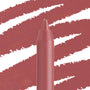 ColourPop Lippie Pencil in Double Tap, a rosy mauve lip liner, standing tip-up with bold diagonal swatch strokes behind on a white background.