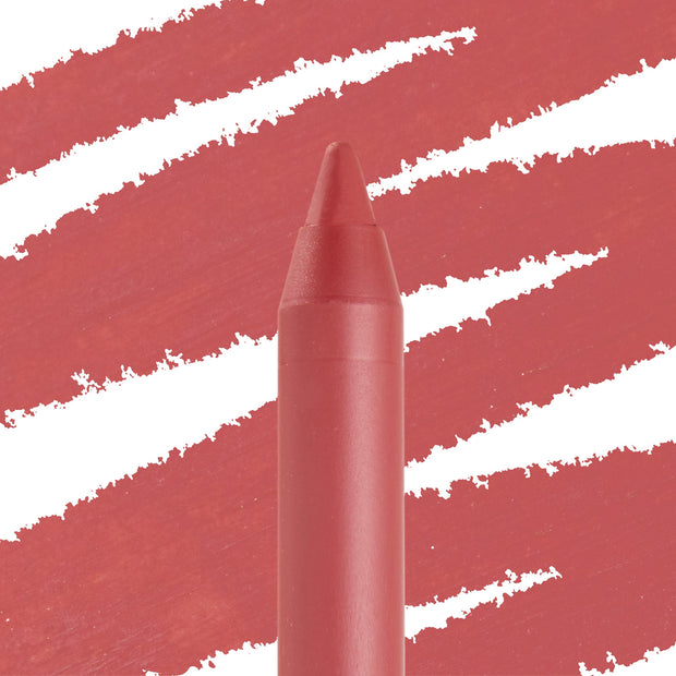 ColourPop Lippie Pencil Five Stars stands upright with a sharp tip, showcasing creamy rosy‑mauve color against diagonal matching swatch streaks on white, highlighting this precise lip liner for smooth, long‑wear definition.
