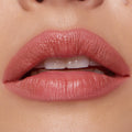 Full lips wearing ColourPop Lippie Pencil in Five Stars, lining and filling with a warm rosy nude shade and soft satin finish, shown in a tight close-up to highlight crisp edges and even color payoff.