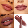 Kapish Lippie Stix coats three sets of lips in a grid with a rosy mauve shade, showing smooth, full-coverage color on multiple skin tones, while the ColourPop Lippie Stix bullet and a shade swipe appear on a white background.