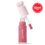 ColourPop Liquid Blush IKTR shown with cap off, doe-foot applicator coated in rosy pink formula hovering above a frosted glass tube with ColourPop logo, heart-shaped pastel pink cap, on white background, with Allure Best of Beauty 2025 award badge.