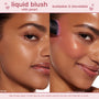ColourPop City Walk Liquid Blush with pearl finish is brushed onto a model’s cheek, showing a buildable, blendable rosy glow in a split-screen before-and-after close-up against a clean backdrop.