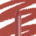 Love Bug ColourPop Lippie Pencil tip stands upright, showcasing a matte warm terracotta shade with bold diagonal swatch strokes behind on white, ideal for precise lining and long-wear lip color.