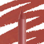 Love Bug ColourPop Lippie Pencil tip stands upright, showcasing a matte warm terracotta shade with bold diagonal swatch strokes behind on white, ideal for precise lining and long-wear lip color.