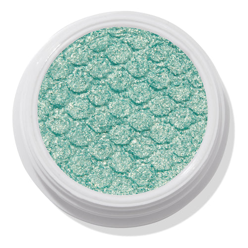 ColourPop Super Shock Shadow Mint 4 U shimmering mint green eyeshadow glistening in a white pot, showcasing metallic sparkle and the brand's bouncy, scale-embossed texture for creamy, long-wear payoff on lids or inner-corner highlight.