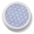 ColourPop Moon Daisy Super Shock Shadow shimmering in an open white pot; an icy lavender-lilac eyeshadow with silver microglitter and a dimpled, bouncy texture, shown close-up on a clean white background.