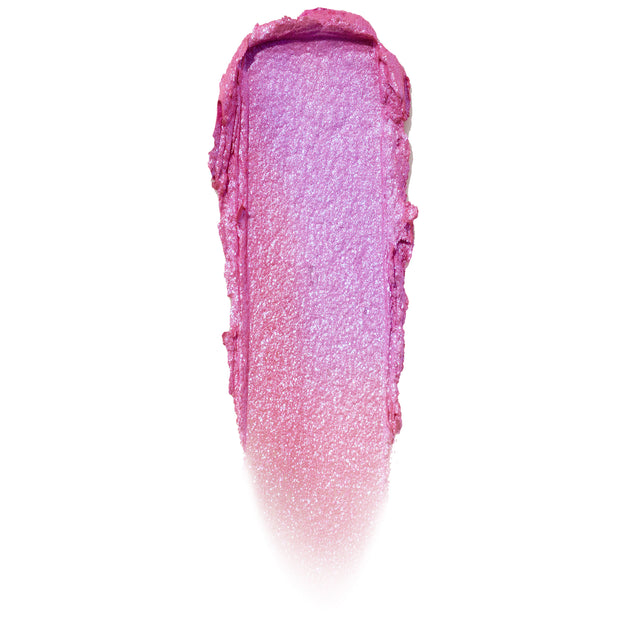 No Rest For The Vivid ColourPop Jelly Much Shadow swatch, a shimmering lavender-to-fuchsia jelly eyeshadow smear displaying metallic sparkle and color-shift finish on a white background.