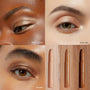 ColourPop Shadow Stix Shimmering Golds enhancing lids with luminous gold, shown in a grid: close-ups wearing Walk of Fame, Honey BB, and Quokka plus three twist-up sticks on a wood backdrop, demonstrating payoff across multiple skin tones.