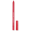 Overtime ColourPop Lippie Pencil lining tip exposed with matching red cap set beside it on a white background, slim matte red barrel with logo visible for precise lip lining.