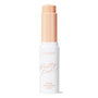 ColourPop Pretty Fresh Tinted Foundation Balm in shade Fair 1 stands upright with cap removed, twist-up stick raised to show a light fair-beige balm bullet in a white tube with peach lettering, centered on a plain white background.