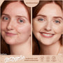 Side-by-side before-and-after close-up shows ColourPop Pretty Fresh Tinted Moisturizer, shade Fair 1 N with concealer, evening facial redness and freckles into a smoother, radiant finish; unretouched label and icons highlight hyaluronic acid, vegan, dermatologist tested.