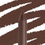 ColourPop Lippie Pencil Pitch showcasing a sharpened tip in a deep chocolate brown, with bold liner swatches behind it, highlighting creamy pigment for precise lip lining.