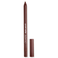 Pitch ColourPop Lippie Pencil stands upright with the cap off, revealing a precise, creamy tip in deep chocolate brown; matching brown barrel shows branding, with the cap beside it on a clean white backdrop.
