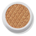 Golden bronze Pledge Class ColourPop Super Shock Shadow shimmers with metallic sparkle in a quilted, scale-textured pan, housed in a round white pot on a clean white background.