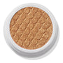 Golden bronze Pledge Class ColourPop Super Shock Shadow shimmers with metallic sparkle in a quilted, scale-textured pan, housed in a round white pot on a clean white background.