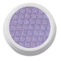 Rose Garden ColourPop Super Shock Shadow displaying a shimmery lavender-purple eyeshadow with blue sparkle and a raised pebble imprint, housed in a round white pot on a clean white background.