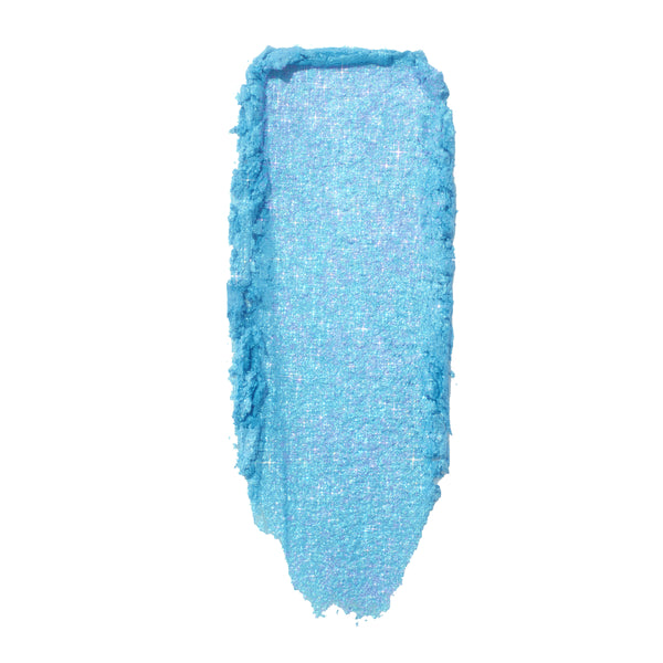Hydro Pump swatch - bright aqua blue ColourPop Super Shock Shadow - swept in a single vertical swipe, revealing a sparkly iridescent shimmer and creamy texture on a clean white background.