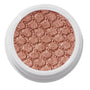 ColourPop Sequin Super Shock Shadow shimmers in metallic copper rose-gold as it catches light, pressed with a scale-embossed texture in a white round pot, shown in a clean studio overhead close-up.