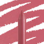 Shot Clock ColourPop Lippie Pencil tip standing upright, showcasing a soft rosy-mauve shade with bold diagonal swatches behind it, highlighting the lip liner’s color payoff and smooth texture.