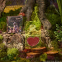 Fairytale Things ColourPop Lip and Cheek Balm opens to reveal a heart-shaped rosy tint in a translucent lime-green compact with an S logo, displayed on a mossy tree stump beside the Shrek collab carton in a whimsical swamp scene.