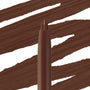 ColourPop So Juicy Plumping Lip Liner with Peptides in Mocha Latte stands upright with its pointed tip exposed as smooth, opaque mocha-brown swatches sweep across a white background, showcasing the creamy, plumping lip pencil shade.