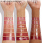 ColourPop So Juicy Plumping Lip Liner & Balm Set Smooches swatches gleam across three forearms (light, medium, deep) in studio lighting, showing glossy shades Dolled Up, Guava Glaze, Vacay Mode, Doe, PSL, and Berry Spritz for color comparison.