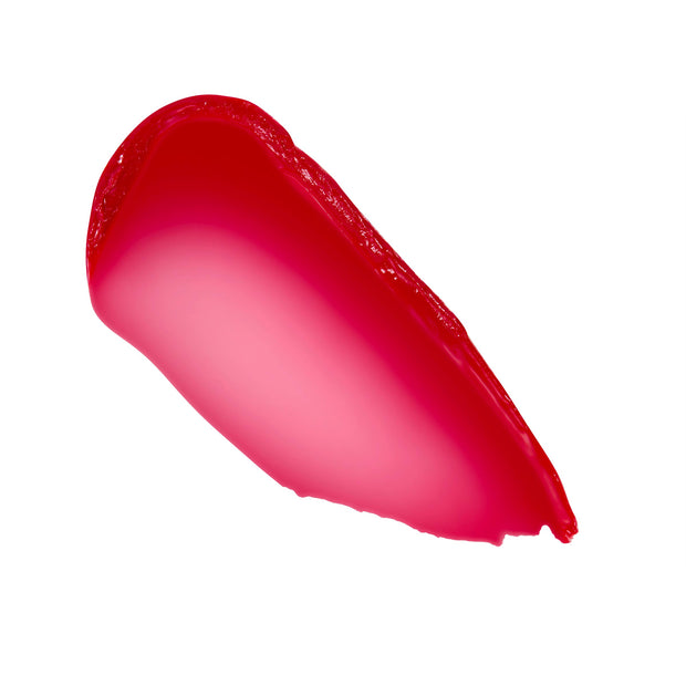 Spice Level shade of ColourPop So Juicy Plumping Gloss swatched in a thick diagonal smear, showing high-shine, sheer hot pink-red tint with jelly-like texture on a clean white background.